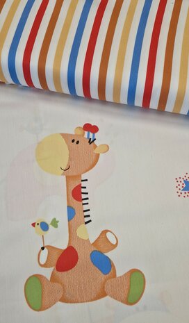 gekleurde strepen en giraf satijn katoen BEEBSstofjes - kickenstoffen