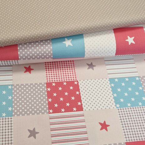 beige stipjes en Udi katoen patchwork sterren pip BEEBSstofjes