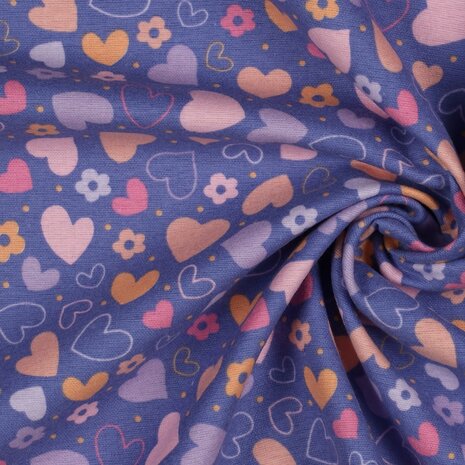 Poppyfabrics flanel met hartjes lavendel van KicKenStoffen