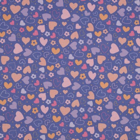 Poppyfabrics flanel met hartjes lavendel van KicKenStoffen