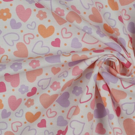 Poppyfabrics flanel met hartjes wit van KicKenStoffen
