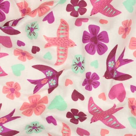 Poppyfabrics flanel met vogeltjes wit van KicKenStoffen