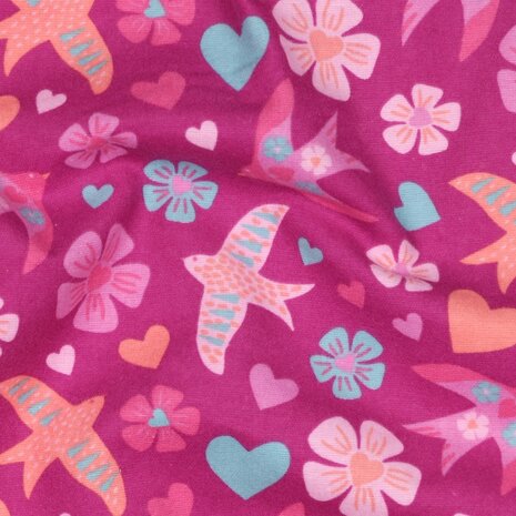 Poppyfabrics flanel met vogeltjes roze van KicKenStoffen