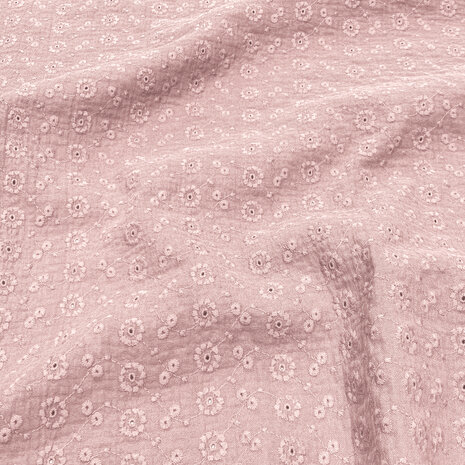 BEEBS roze broderie met bloem en gaatjes hydrofiel Suzy kickenstoffen