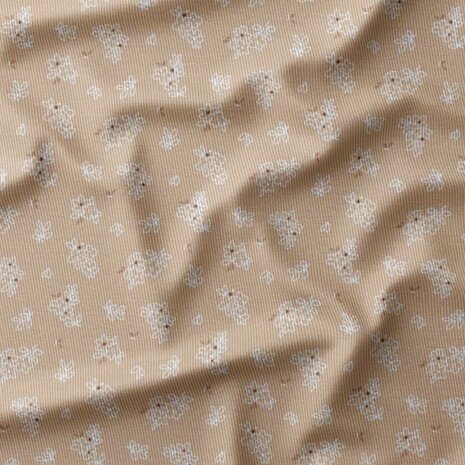 beige bloem corduroy extra fijne rib van KicKenStoffen 94528