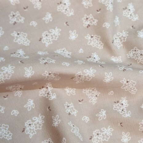 beige bloem corduroy extra fijne rib van KicKenStoffen 94528