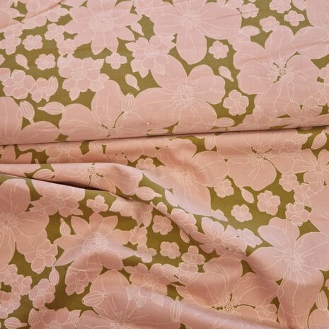 camel roze bloem corduroy extra fijne rib van KicKenStoffen 99974