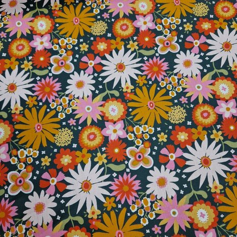 coated cotton flowers retro - Swessie green orange 