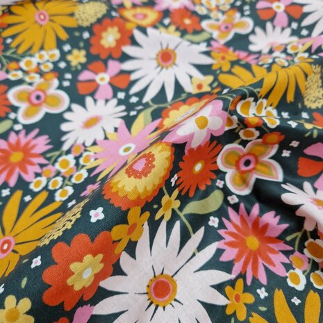 coated cotton flowers retro - Swessie green orange 