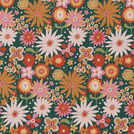 coated cotton flowers retro - Swessie green orange 