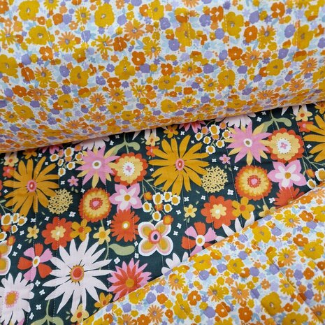 dubbelzijdige retrobloemen gevoerde katoen Swessie - KicKenStoffen