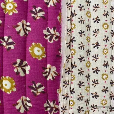 dubbelzijdige bloemen en blaadjes fuchsia gevoerde hydrofiel Swessie - KicKenStoffen