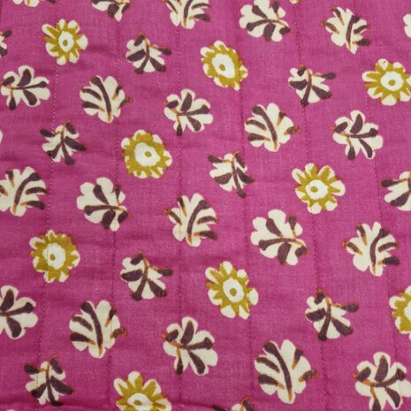 dubbelzijdige bloemen en blaadjes fuchsia gevoerde hydrofiel Swessie - KicKenStoffen