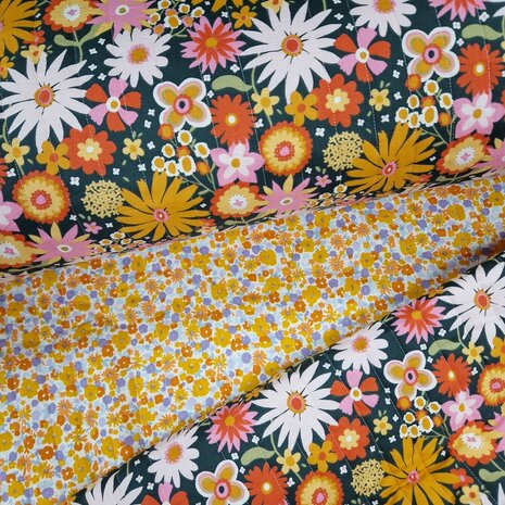 dubbelzijdige retrobloemen gevoerde katoen Swessie - KicKenStoffen