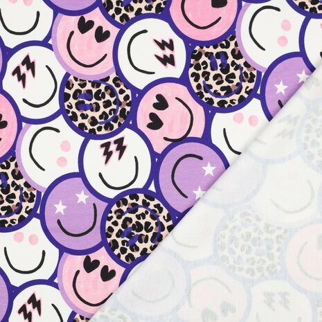 French terry Smiley met panterprint Happy Faces van KicKenStoffen