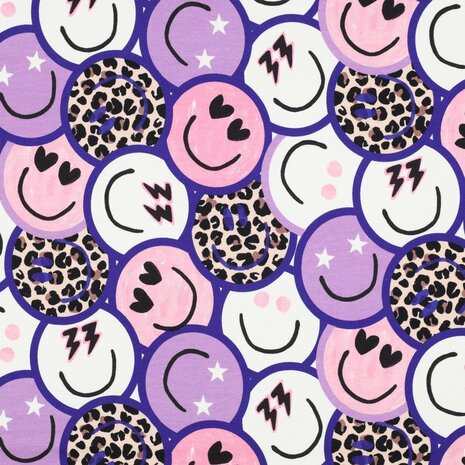 French terry Smiley met panterprint Happy Faces van KicKenStoffen