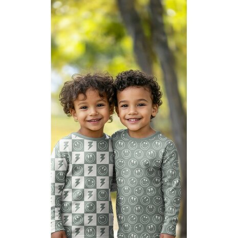 Happy faces jersey Sage Poppy shirts - KicKenStoffen
