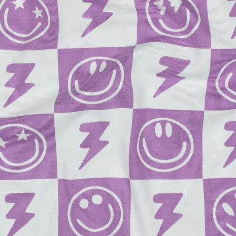 Happy faces jersey Lavender Poppy - KicKenStoffen