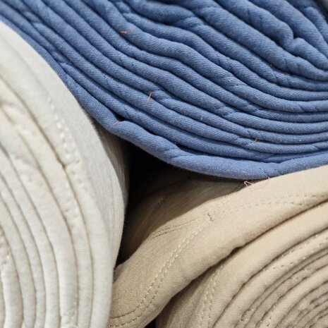 gevoerde hydrofiel blauw en natural en beige rond KicKenStoffen