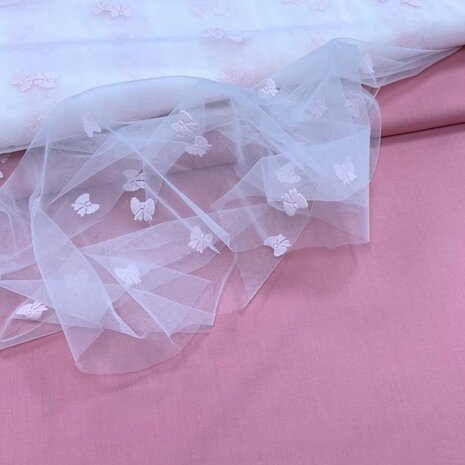 tulle strikjes roze met uni katoen roze 110260 - KicKenStoffen