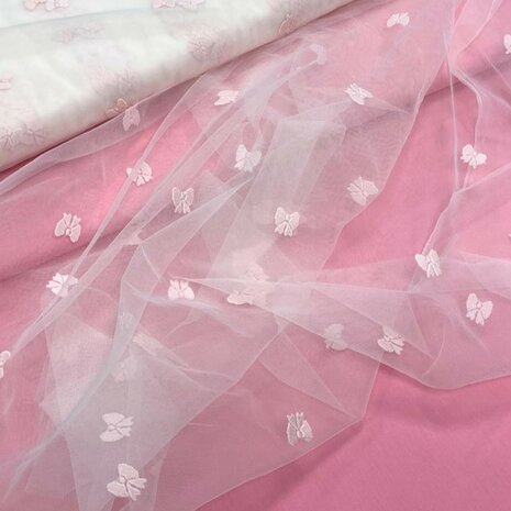 tulle strikjes roze met uni katoen roze 110253 - KicKenStoffen