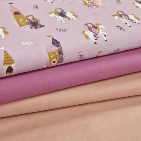 eenhoorn prinses met uni katoentjes nude en mauve-violet KicKenStoffen