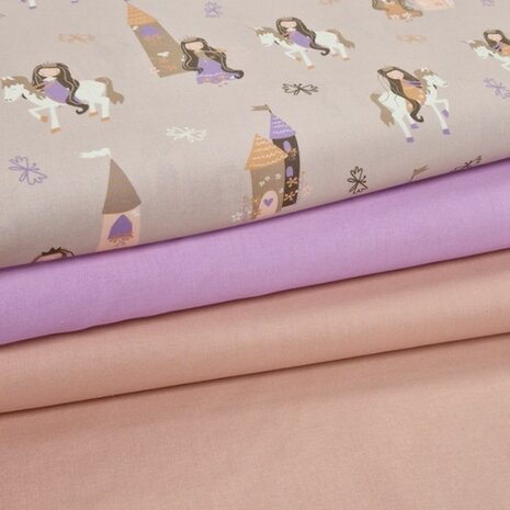 eenhoorn prinses met uni katoentjes violet en nude salmon KicKenStoffen