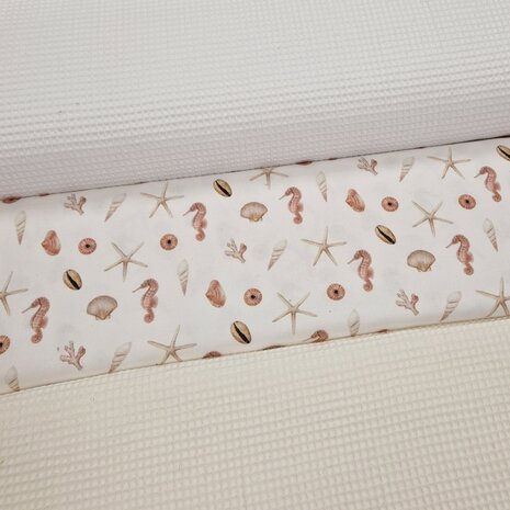 Zeeleven canvas katoen wit met wit en off white wafelkatoen - KicKenStoffen