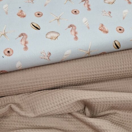 Zeeleven canvas katoen groen met beige 414012 wafelkatoen - KicKenStoffen