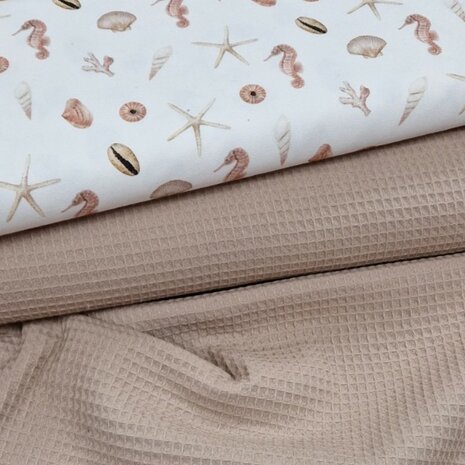Zeeleven canvas katoen wit met beige 414012 wafelkatoen - KicKenStoffen
