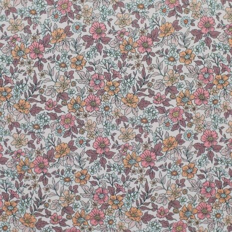 Vintage bloemen mauve tricot BEEBS stofjes - KicKenStoffen