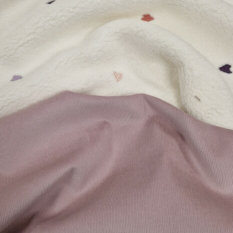 stretchcorduroy en hartjes teddy - kickenstoffen