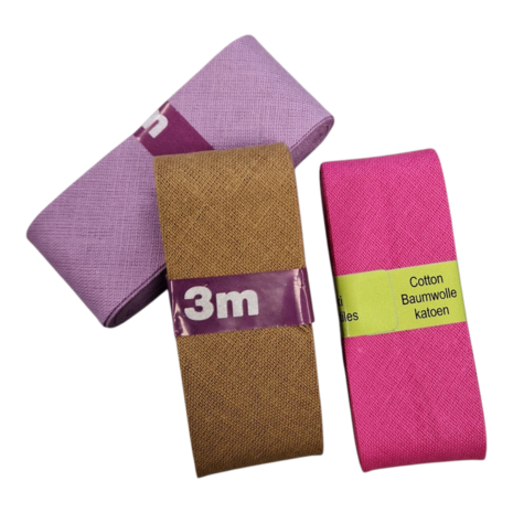 fuchsia licht bruin lila katoen biasband 3cm - oaki doki - KicKenStoffen