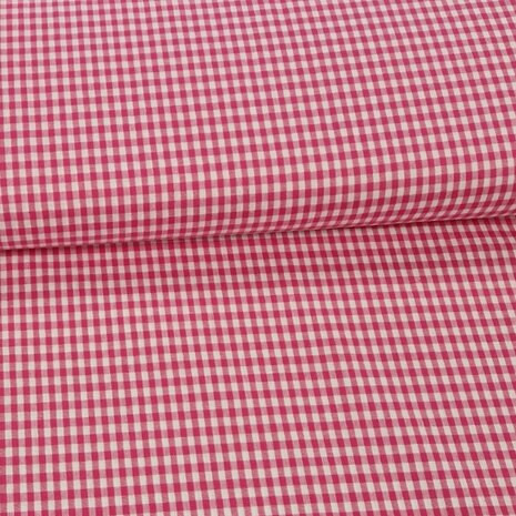 fuchsia roze 5mm boerenbont ruitje - katoen KicKen Stoffen