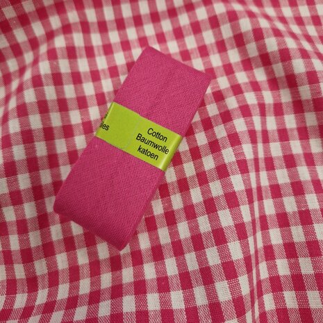 fuchsia roze 5mm boerenbont ruitje met fuchsia biasband - katoen KicKen Stoffen