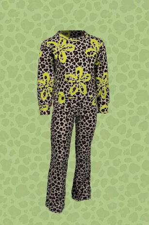 joggingpak Qjutie panter neon bloem frenchterrry - KicKenStoffen