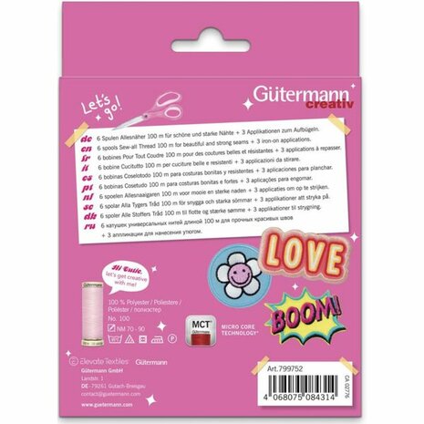 Gutermann Naaigarenset met 6 spoelen Allesnaaigaren 100m + 3 strijk applicaties 