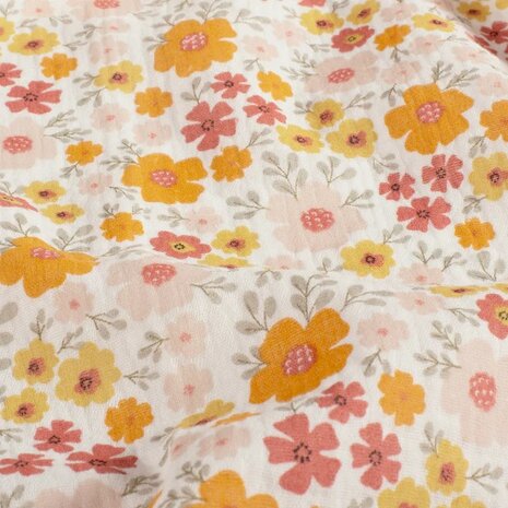 Jursie roze oranje bloemen Hydrofiel -- KicKenStoffen