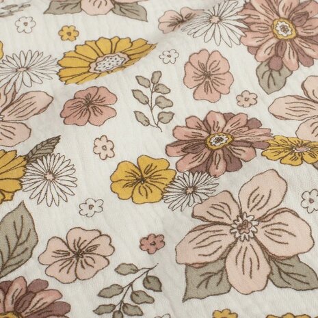 Jursie roze geel groen bloemen Hydrofiel -- KicKenStoffen