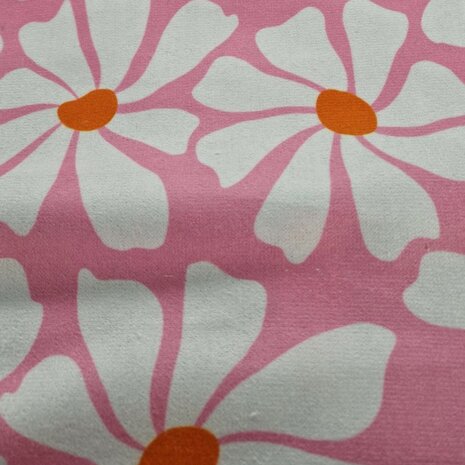 badhanddoekstof grote bloemen roze - KicKenStoffen