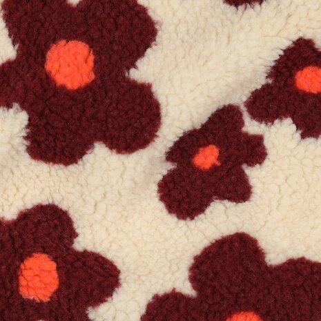 teddy natural rood oranje bloemen Poppy fabrics 03716. - KicKenStoffen