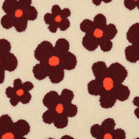 teddy natural rood oranje bloemen Poppy fabrics 03716. - KicKenStoffen