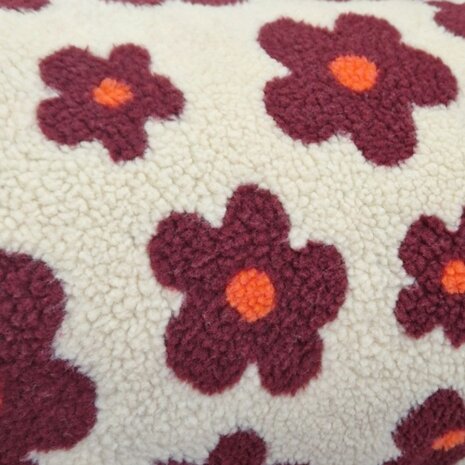 teddy natural rood oranje bloemen Poppy fabrics 03716. - KicKenStoffen