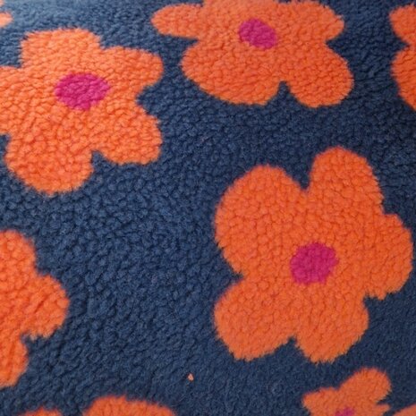 teddy marine blauwl oranje rood  bloemen Poppy fabrics 03716. - KicKenStoffen