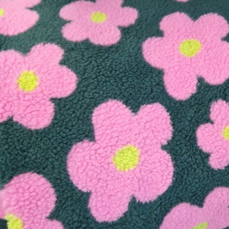 teddy groen roze lime  bloemen Poppy fabrics 03716. - KicKenStoffen