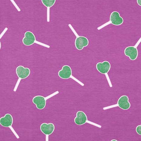 Lollypop tricot paars groen met glitters - uit Poppy 25 Verheestextiles bij KicKenStoffen