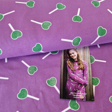 Lollypop tricot paars groen met glitters - uit Poppy 25 Verheestextiles bij KicKenStoffen