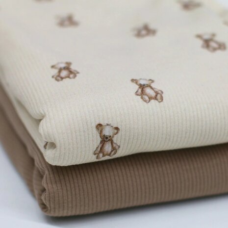BEEBSribtricot cacao en teddybeertjes KicKenStoffen