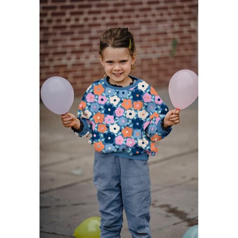 fuchsia bloemen sweatstof brushed binnenkant - kickenstoffen