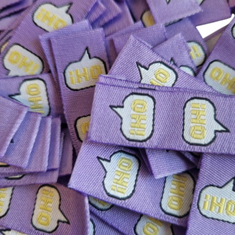 kids sewing labels paars tekstballon Oh! KicKenStoffen.nl close up